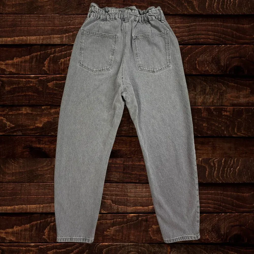 Zara Gray High-Waisted Paperbag Barrel Denim Jeans Button Fly Size 6